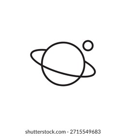 Planeta blanco y negro minimalista con el icono del anillo y de la línea de la luna para la ciencia y el diseño espacial