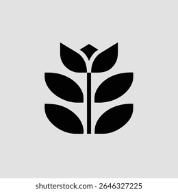 Minimalist black and white plant symbol on white background