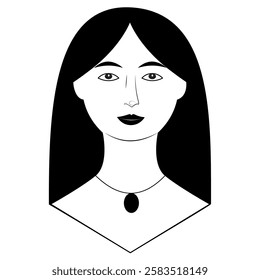 Minimalist black and white portrait of a woman with long hair.