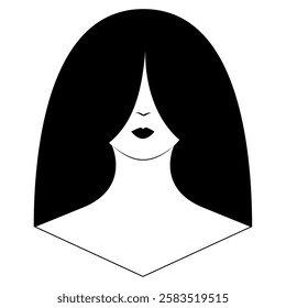 Minimalist black and white portrait of a woman with long hair.