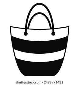 Minimalistische Schwarz-Weiß Raffia Strohtasche Illustration. Elegante schwarz-weiße Raffia Strohtasche Vektorgrafik.