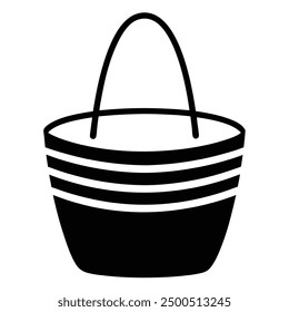 Minimalist Black and White Raffia Straw Bag Illustration. Elegant black and white raffia straw bag vector illustration.