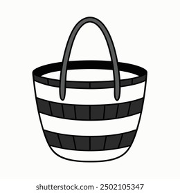 Minimalist Black and White Raffia Straw Bag Illustration.