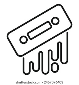 Minimalist black and white retro cassette tape icon melting due to heat, representing the transformation and evolution of obsolete vintage technology