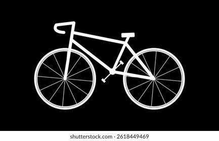 A minimalist black and white road bicycle illustration, ideal for use in sports event posters, fitness promotions, eco-friendly transport campaigns, and modern cycling websites.
