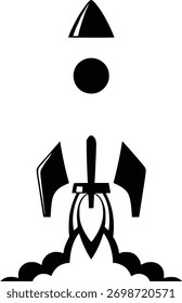 Icono de lanzamiento de cohete blanco y negro minimalista