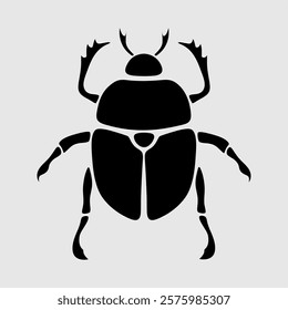 Minimalist black and white scarab beetle silhouette with intricate details. A bold vector illustration symbolizing transformation, luck, and ancient mythology, perfect for tattoos, branding