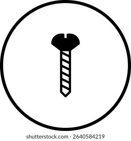 Minimalist black and white screw icon illustration with a circular border design