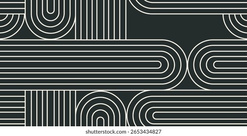  Vetor de padrão contínuo minimalista preto e branco. Ilustração de plano de fundo zen abstrato de arte de linha.