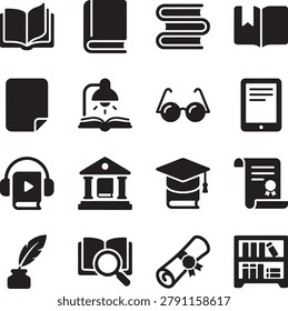 Minimalist black and white set of office tools, devices, and household office supplies
