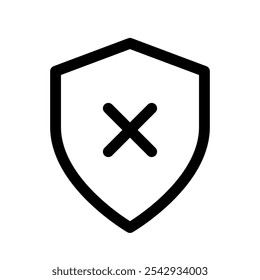 Minimalist Black and White Shield Close Icon – Perfect for Web Design, App Interfaces, and Digital Branding, Representing Security Warnings, Access Restrictions, and Data Protection for User Safety