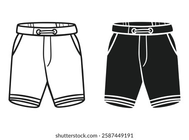 Minimalist Black and White Shorts Clipart with Belt Loop on white background.