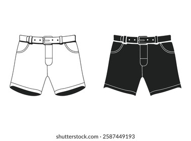 Minimalist Black and White Shorts Clipart with Belt Loop on white background.