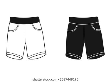 Minimalist Black and White Shorts Clipart with Belt Loop on white background.