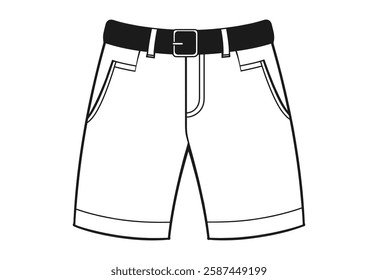 Minimalist Black and White Shorts Clipart with Belt Loop on white background.