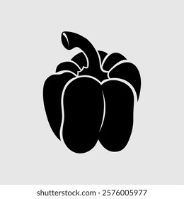 Minimalist black and white silhouette of a bell pepper. A clean and modern vector illustration, perfect for food-related branding, kitchen decor, grocery designs, and healthy lifestyle concepts