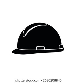 Minimalist black and white silhouette of a construction worker hard hat for safety concepts