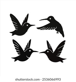 Silhueta minimalista em preto e branco de um beija-flor em voo