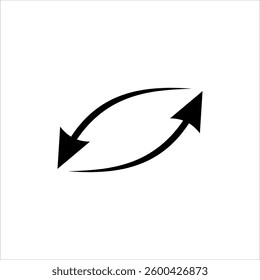 A minimalist black and white silhouette of two curved arrows forming a dynamic loop. 