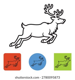 Minimalist black and white silhouette vector of a running deer with antlers, perfect for logos, branding, tattoos, and nature‑inspired design projects.