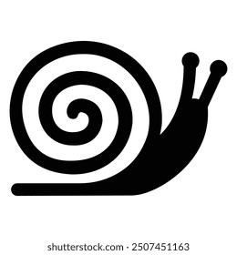 A minimalist black and white snail icon with a prominent spiral shell and elongated eye stalks. The design is clean and simple, perfect for logos or branding that emphasizes slow, steady progress