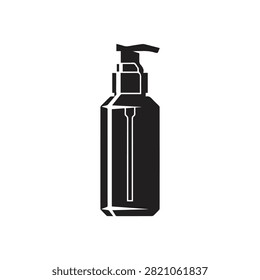Minimalist black and white soap dispenser icon or graphic illustration with dispenser sanitizer cleaning bathroom cosmetic container minimalist accessory packaging reusable cleansing
