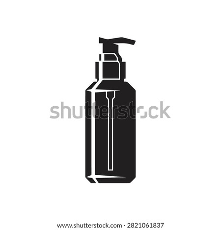 Minimalist black and white soap dispenser icon or graphic illustration with dispenser sanitizer cleaning bathroom cosmetic container minimalist accessory packaging reusable cleansing