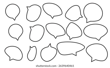 Minimalist Black and White Speech Bubbles Vector Design, Illustrative Social Media Elements, Communication Balloons for Text and Message Boxes, Outline Shapes