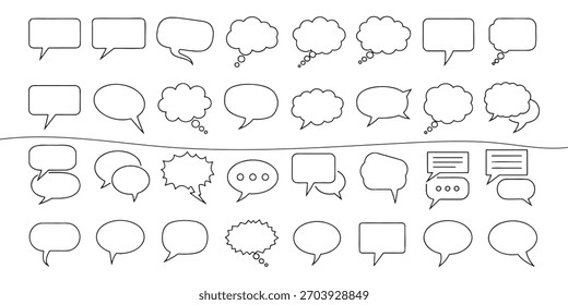 Conjunto de Vector minimalista de burbujas de habla en blanco y negro - Diversos iconos de conversación para el Diseño gráfico y la comunicación, ideal para la mensajería.
