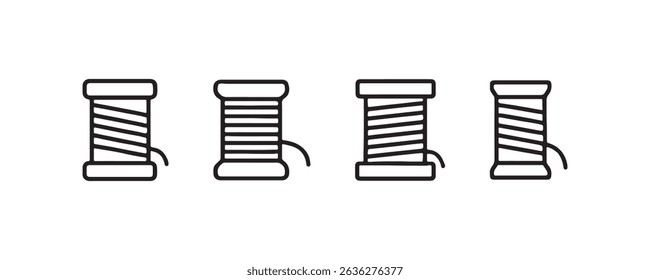 Ícones minimalistas de linha de spool preto e branco em design linear.