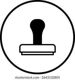 Minimalist black and white stamp icon within a circle for validation visuals