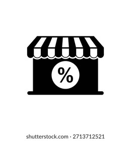 Icono minimalista de escaparate en blanco y negro con centro de signo porcentual Grande