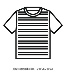 Minimalist black and white striped t shirt fashion icon with simple graphic illustration on a vector isolated white background. Perfect for men and women's summer and spring casual wear outfit