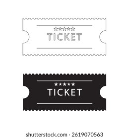 Minimalist black and white ticket icons with star ratings. Perfect for representing events, cinema, concerts, theater, or admission passes in a clean, flat style.
