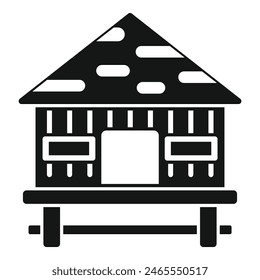 Minimalist black and white traditional alpine cabin icon vector illustration with scalable artwork for eco living accommodation in the swiss mountain wilderness