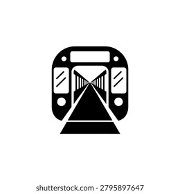 Minimalist black and white train crossing symbol featuring open gates and railway tracks for safety signs and warning designs