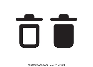 Minimalist black and white trash bins icons set.