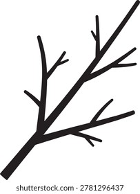 Minimalist black and white tree branch illustration with bare twigs