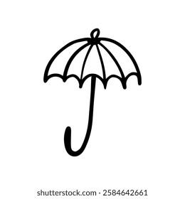 Minimalist Black and White Umbrella Line Art Doodle Illustration  