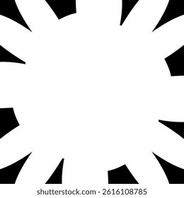 Minimalist black and white vector background featuring a bold radial flower like or sunburst shape.