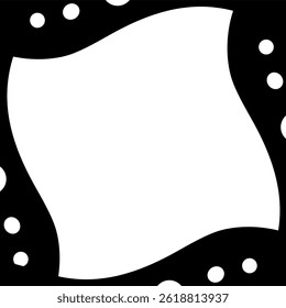 A minimalist black and white vector frame with wavy edges and scattered circular dots.