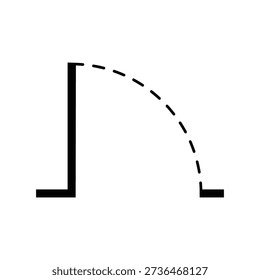 A minimalist black and white vector graphic representing a door opening. This scalable icon illustrates movement and access, perfect for architectural plans or user interface design.