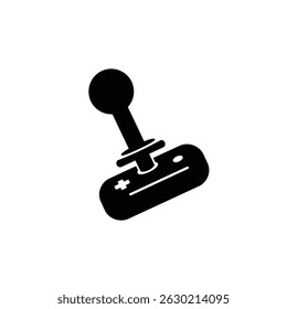 Minimalist black and white vector icon of a classic arcade game joystick controller