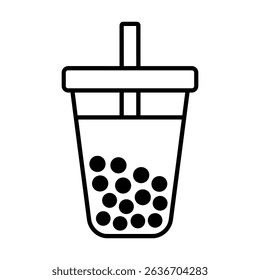 Minimalist Black and White Vector Icon of Bubble Tea Drink