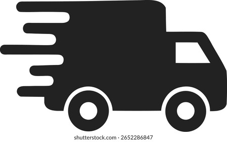 Um ícone vetor preto e branco minimalista de um caminhão de entrega rápida, perfeito para representar transporte rápido, logística expressa e e-commerce on-line. Ideal para negócios e ativos de design.
