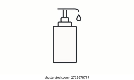 Ícone vetor preto e branco minimalista de uma garrafa de gel desinfetante para as mãos, ideal para projetos de higiene, saúde e segurança. Perfeito para aplicativos, sites, infográficos, embalagens e material educacional