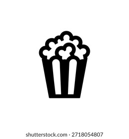 Un ícono minimalista de Vector blanco y negro que representa un recipiente lleno de palomitas esponjosas.