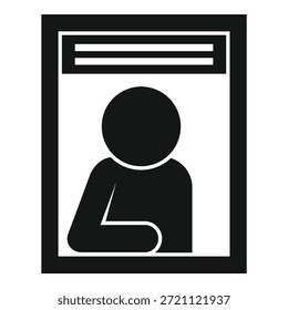 Ícono minimalista de Vector en blanco y negro de una persona detenida que representa el encarcelamiento y el confinamiento en el sistema correccional