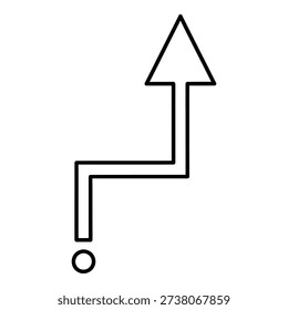 A minimalist black and white vector icon illustrating a non-linear path with a sharp turn, symbolizing a complex journey or indirect route to achieve upward progress.