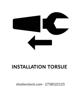 Minimalist black and white vector icon showing USB cable installation torque direction with clear arrow for technical manuals and guides.
